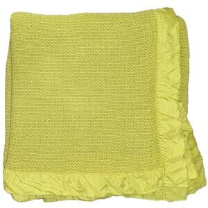 Vintage Queen Waffle Weave Satin Trim Cotton Blanket Thermal Avocado Green 96x98